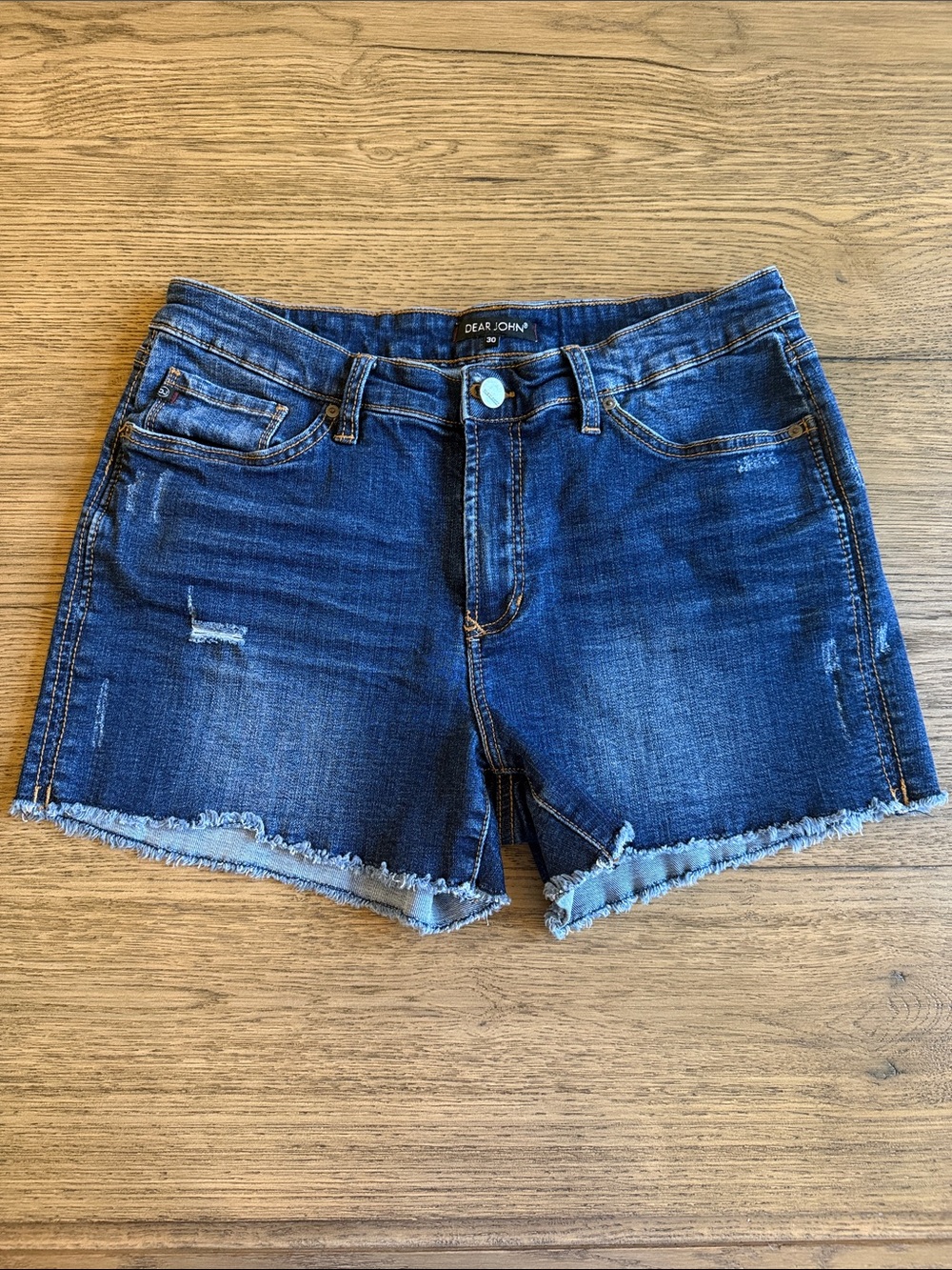 Dear John Dark Blue Distressed Denim Cutoff Shorts